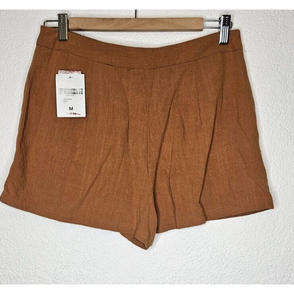 Forever 21 Womens Shorts Medium Brown Woven Pockets Linen Blend Chic Preppy NWT - Picture 7 of 13